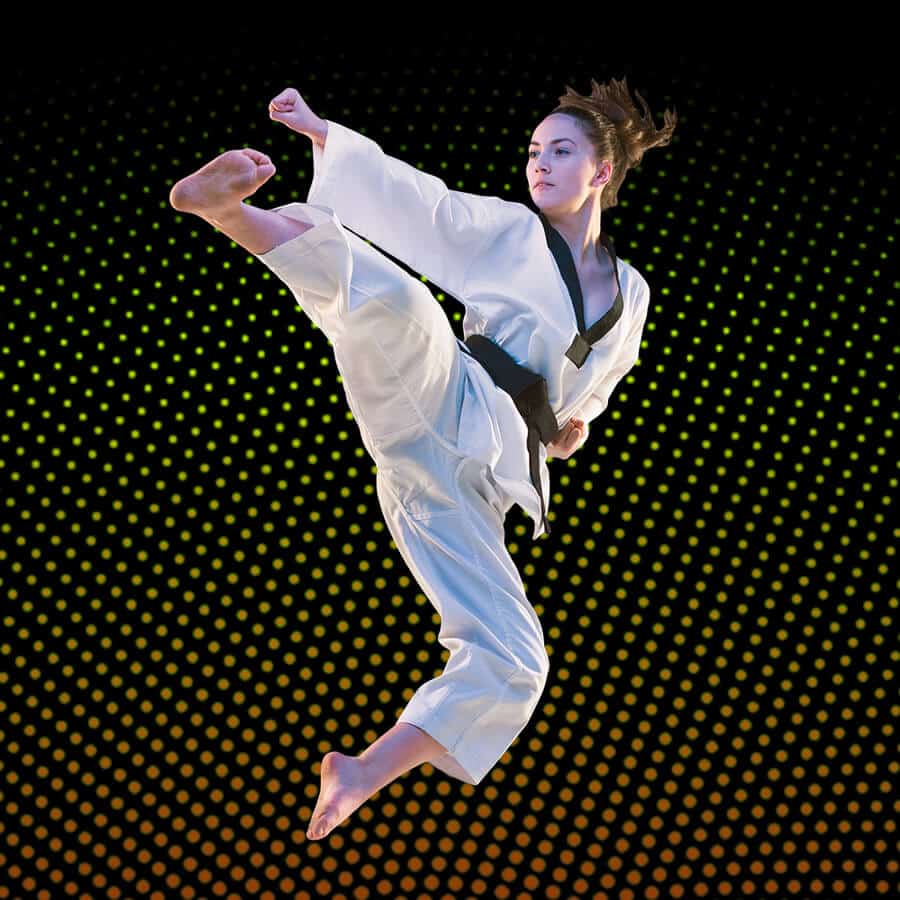 Martial Arts Lessons for Adults in MI MI - Girl Black Belt Jumping High Kick