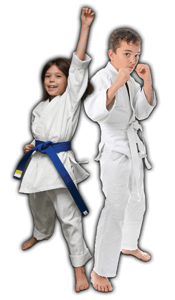 Martial Arts Lessons for Kids in MI MI - Happy Blue Belt Girl and Focused Boy Banner